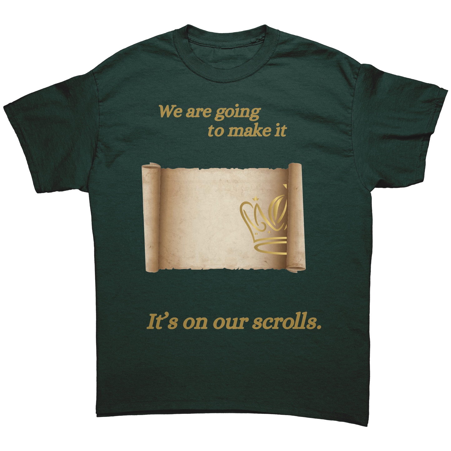 On_Our_Scroll_Unisex_Cotton_Tee_Forest_Green_Mockup.png