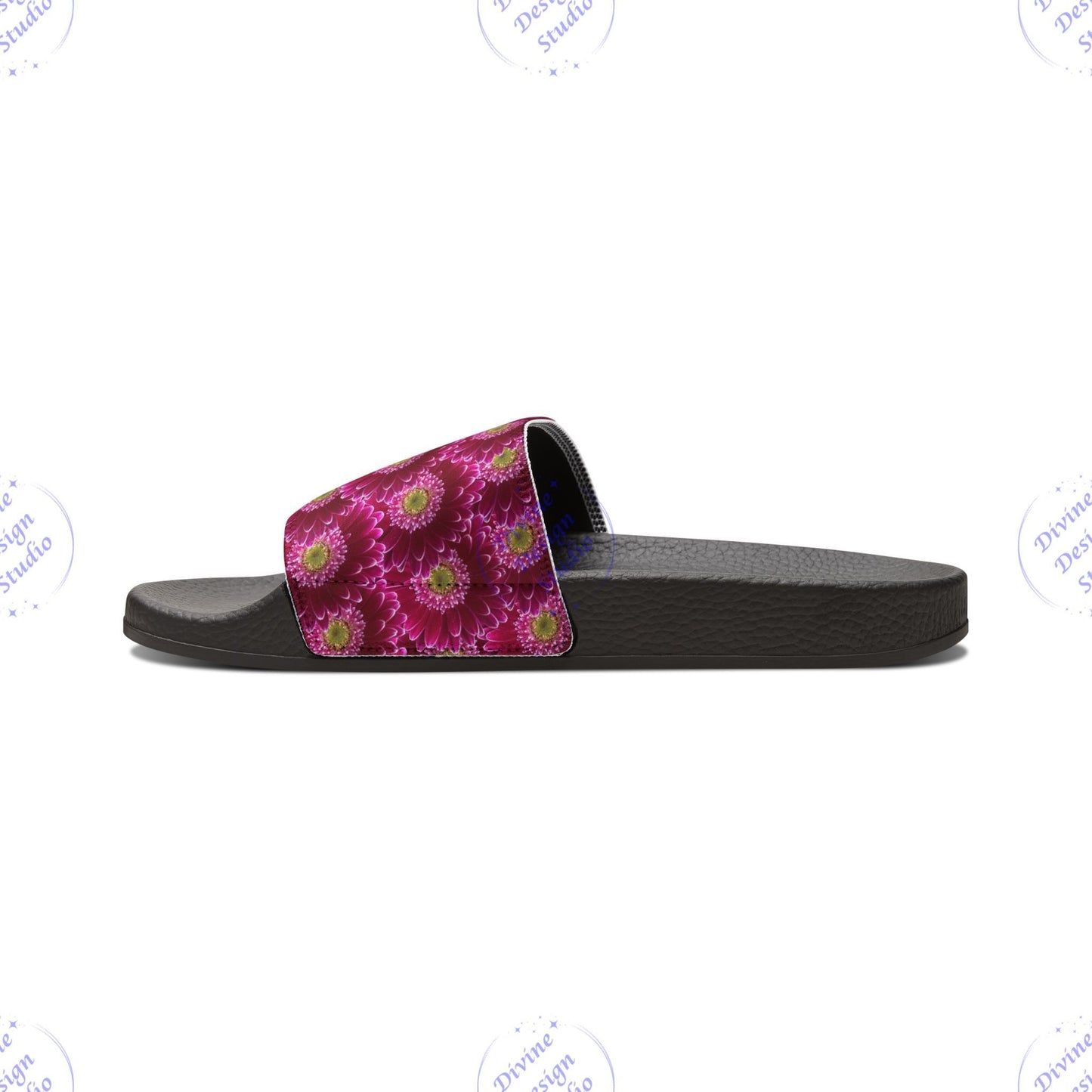 Pink Gerbera Daisy Floral Slide Sandals – Summer Beach Gift for Her