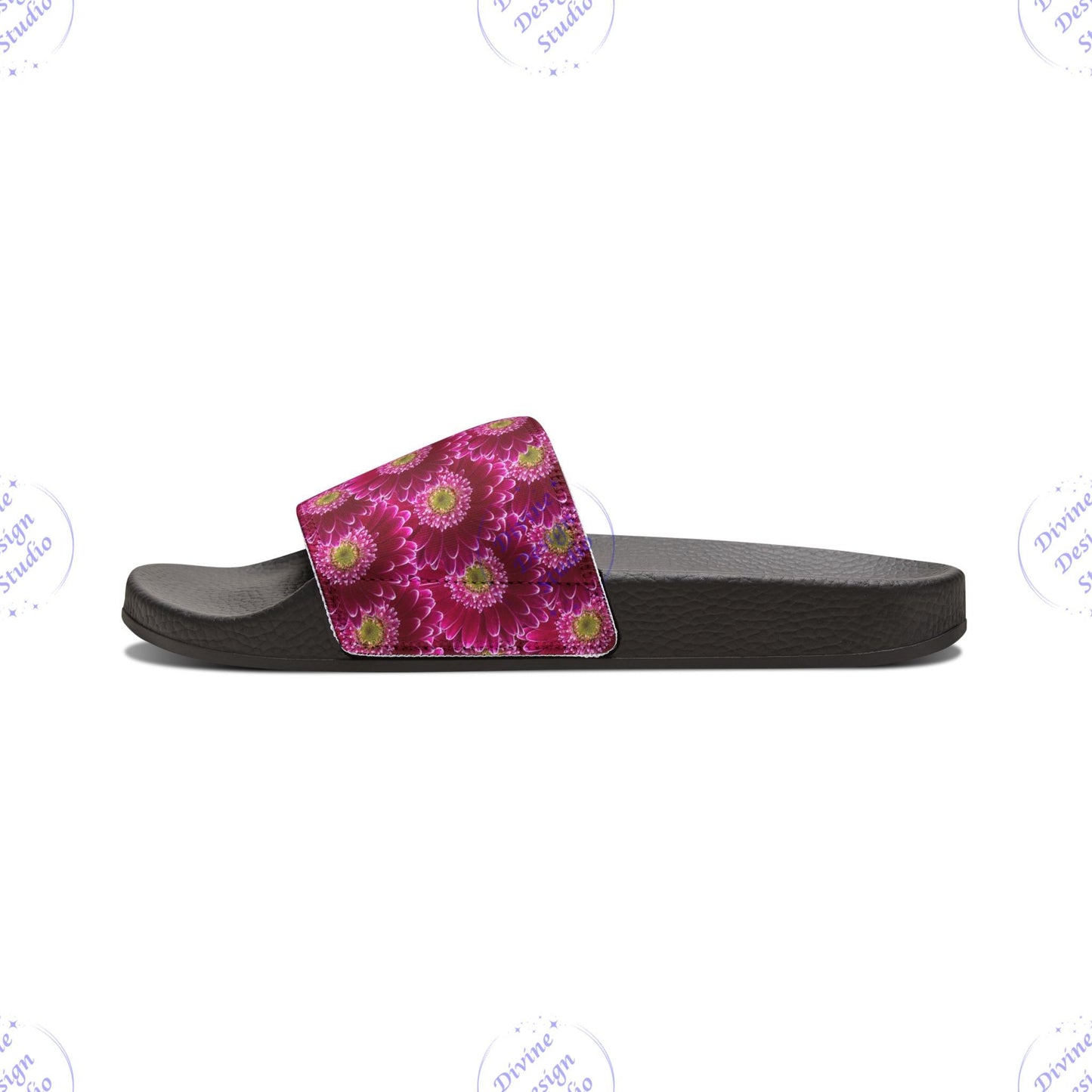 Pink Gerbera Daisy Floral Slide Sandals – Summer Beach Gift for Her