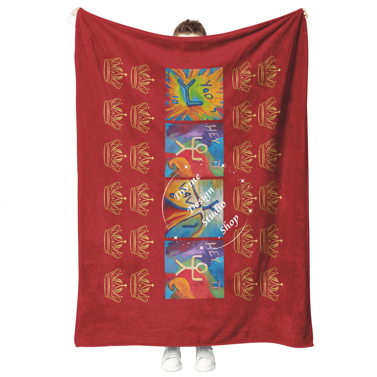 Divine_Gold_Crowns_Fleece_Blanket_-_YHVH_V_Blanket_Model_Mockup.png