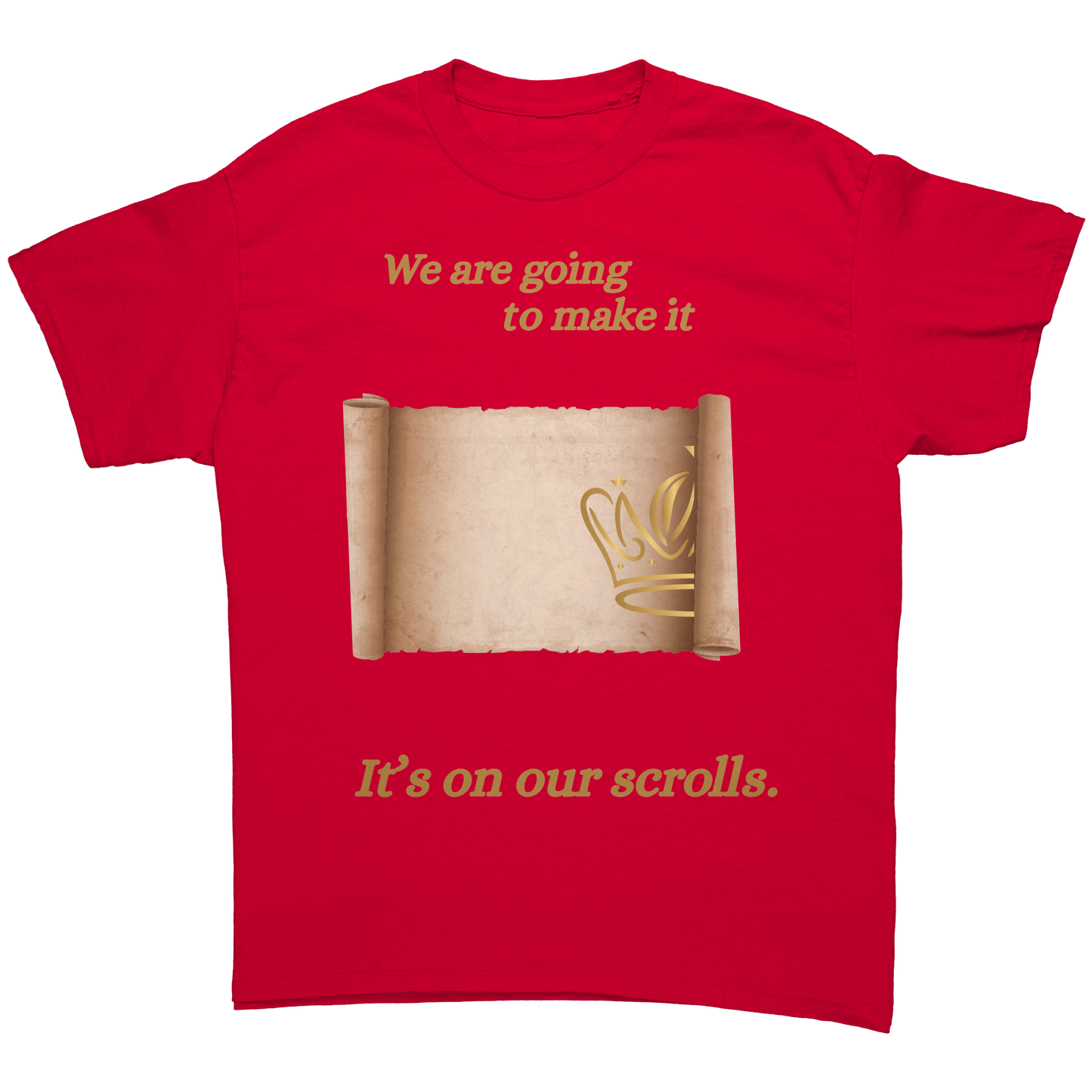 On_Our_Scroll_Unisex_Cotton_Tee_Red_Front_Mockup.png