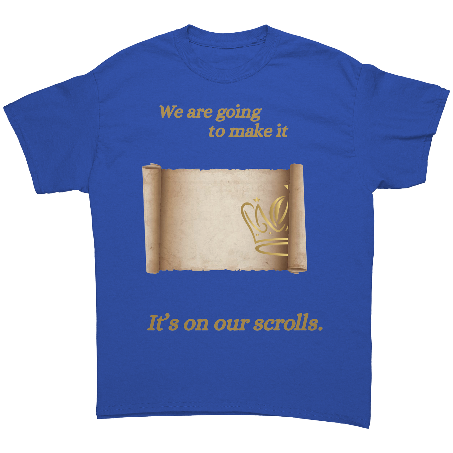 On_Our_Scroll_Unisex_Cotton_Tee_Royal_Front_Mockup.png