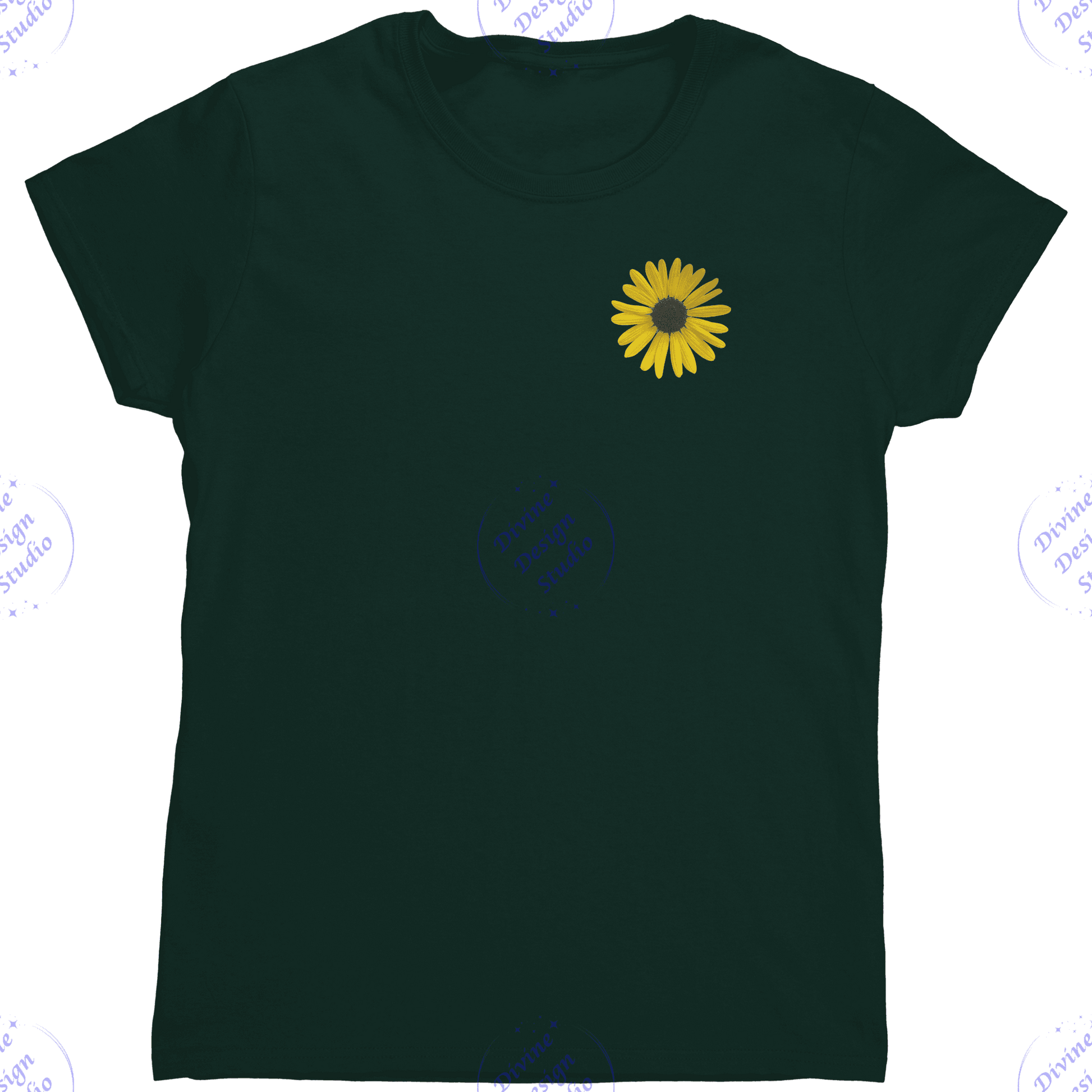 Single_Sunflower_Cotton_Ladies_Tee_Forest_Green_Mockup.png